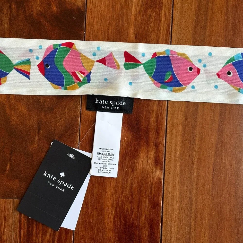 KATE SPADE RAINBOW FISH SILK SKINNY SCARF:NWT  RAINBOW FISH - Picture 7 of 11